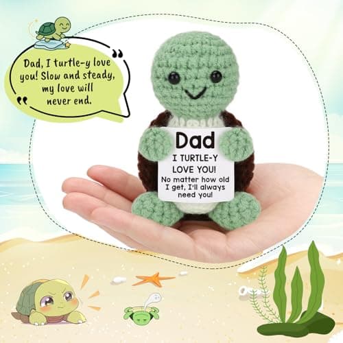 TuSuQing Dad Gifts from Daughter Son, Fathers Day Birthday Gifts Mini Funny Turtle with Love You Dad Fathers Day Card Christmas Handmade Positive Crochet Gifts for Stepdad Father in Law Daddy - Thumbnail 2