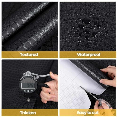 Black Crocodile Wallpaper Peel and Stick - Embossed Black Textured Contact Paper for Cabinet Bedroom Removable Self Adhesive Waterproof Vinyl Wrap Renter Friendly Wall Gift Paper 15.7" X 393.7" - Thumbnail 6