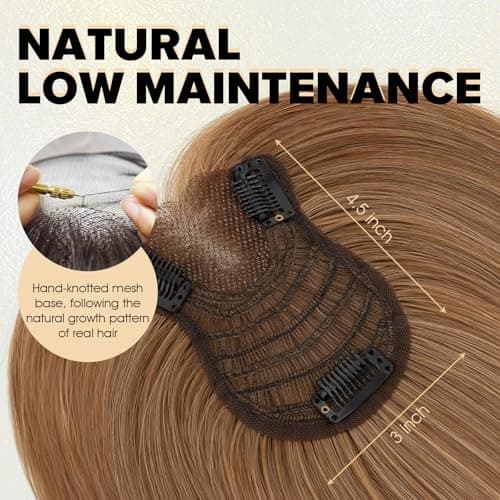 TESS Hair Toppers for Women Hair Pieces for Women with Thinning Hair Clip in Handmade Lace Base 3 Clips, 3.2 × 4.5 Inch, 12 Inch, Dark Linen - Thumbnail 3