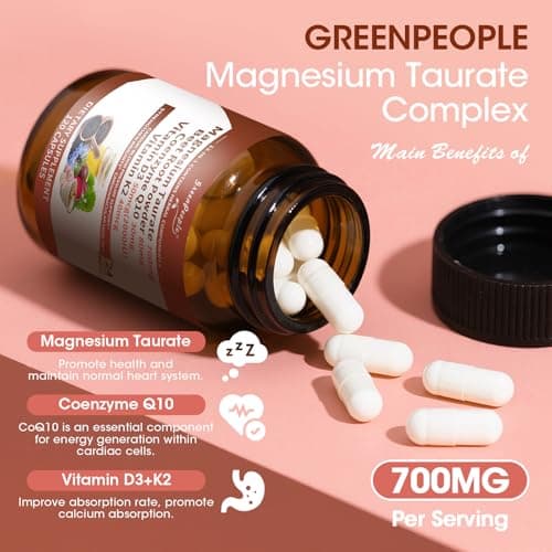 Magnesium Taurate Capsules, 12-in-1 Complex - Beet root, CoQ10, Resveratrol for Heart Support, Immue Support, High Absorption Magnesium Taurate Complex Supplement for Men and Women, 120 Capsules - Thumbnail 4