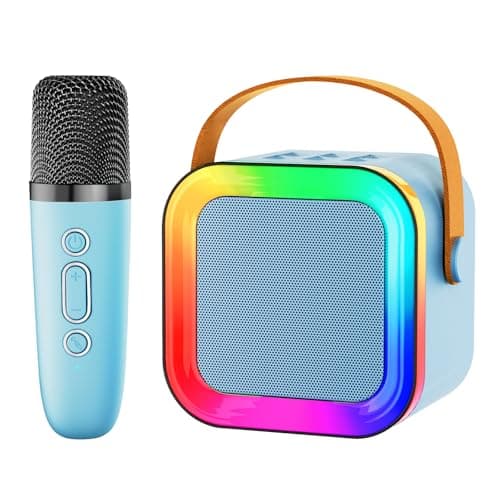 Mini Karaoke Machine Speaker for Kids Adults,Portable Bluetooth with 1-2 Wireless Microphones,Christmas Birthday Gifts Toys Girls Boys Ages 4, 5, 6,7, 8,9,10,11,12+ Years Old Toddler (Blue - 1 Mic)