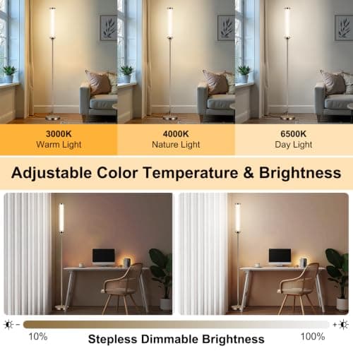 FRIDEKO HOME Floor Lamp, Smart RGBCW LED Color Changing Ambient Lighting for Living Room & Gaming Decor, Standing Lamp with App & Remote Control, Tall Corner Lamp for Bedroom, 12W 1500LM, Gold - Thumbnail 4