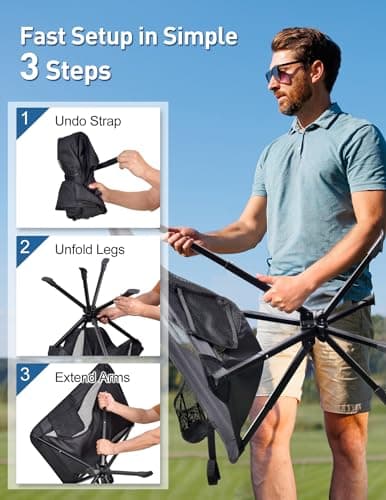 Docusvect Swivel Portable Camping Chair for Adults, Fast Setup, Lightweight & Small Folding Chair with Cup Holder, Side Pocket and Carry Bag - Support 330 LBS - Thumbnail 2