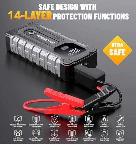 Sharmeal Car Battery Jump Starter 6000A, Car Jumper Starter Battery Pack for Up to All Gas & 10.0L Diesel Engines, 12V Portable Jump Box with 3 Modes Flashlight and Jumper Cable - Thumbnail 6
