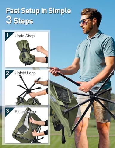 Docusvect Swivel Portable Camping Chair for Adults, Fast Setup, Lightweight & Small Folding Chair with Cup Holder, Side Pocket and Carry Bag - Support 330 LBS - Thumbnail 2