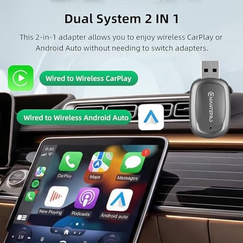 Isantepro 2-in-1 Wireless CarPlay Adapter & Android Auto for Apple iPhone, 2026 Upgrade Mini Bluetooth Dongle Convert Wired to Wireless, Plug & Play, USB A & Type C for 2016+ Cars, iOS 10+,Android 11+ - Thumbnail 2