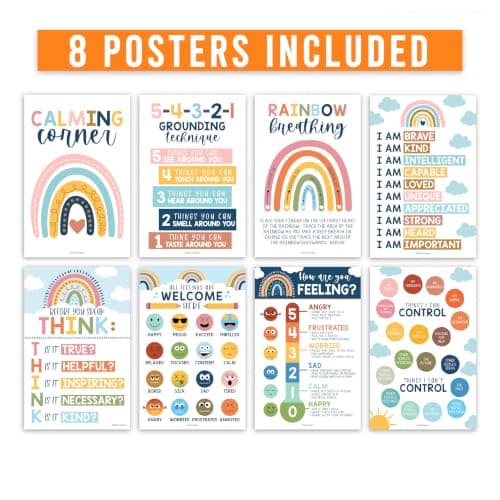 Hadley Designs 8 Calming Corner Posters for Classroom Must Haves - Calm Down Corner Supplies with Emotions Chart, School Counselor Mental Health Poster, Feelings Chart For Kids, Boho Classroom Decor - Thumbnail 3