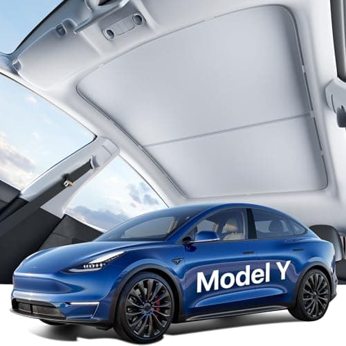 Nmoiss Tesla Model Y Panoramic Roof Sunshade (2020–2023) Double-Layer Heat Block Sunroof Shade, Ice-Cooling Reflective Fabric, 99% UV Protection, Foldable with Storage Bag, Tesla Model Y Accessories