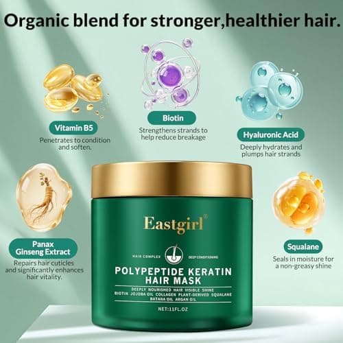 Eastgirl Collagen Hair Mask for Deep Conditioning - 4-Protein Repair with Moroccan & Jojoba Oils, Treats Dry Damaged Frizzy Hair, Nourishes & Strengthens with Panax Ginseng, 11 fl oz - Thumbnail 4