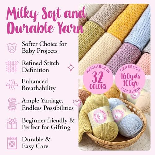 Cotton Bliss Soft Cotton Blend Yarn for Crocheting, 4-Pack (640Yds / 400G), Free Patterns, Beginners Friendly - #4 Medium Worsted Weight Yarn for Baby Blanket - Lavender Bliss - Thumbnail 2