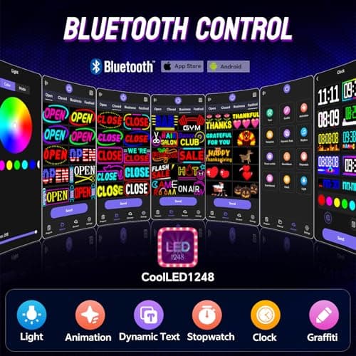 Programmable LED Open Sign,Support for Multiple Open Dynamic and Static Effects,Bluetooth APP Control, for Business Window Glass Cafes Bar - Thumbnail 4