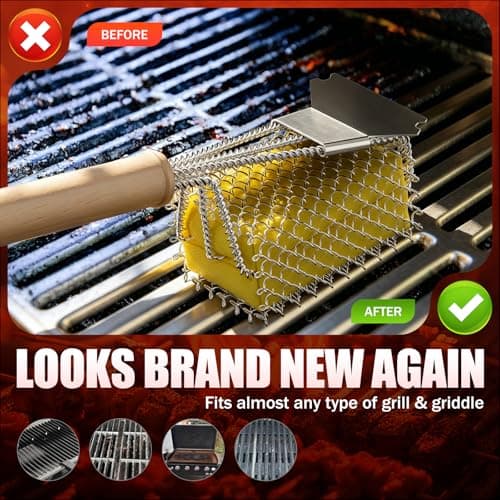 Bristle-Free Grill Brush with Scraper - Safe Steam Clean BBQ Brush with 18" Heat-Resistant Handle, 304 Stainless Locked-Core Mesh Head & HD Scraper | No Loose Wires Design | Grill Grate Cleaner Tool - Thumbnail 2