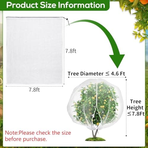7.8 x 7.8 ft Large Fruit Tree Netting Cover with Zipper and Drawstring,Garden Insect Netting Plant Cover Transparent Bird Plant Barrier Flower Fruit Mesh Screen for Preventing Deer Squirrel Bugs - Thumbnail 2