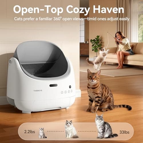 Thereye Self Cleaning Cat Litter Box, Open Top Automatic Litter Box for Multiple Cats, APP Control Smart Litter Box, Safety Sensors and Odor Control, Adjustable Entry Height Anti-Splash - Thumbnail 2