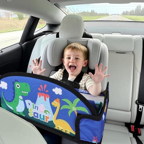 WENRENER Kids Travel Tray for Airplane - Toddler Car Seat Table Tray, Road Trip Essentials for Boys & Girls, Carseat Lap Desk for Kids Road Trip Activities,Blue Dinosaur - Thumbnail 4