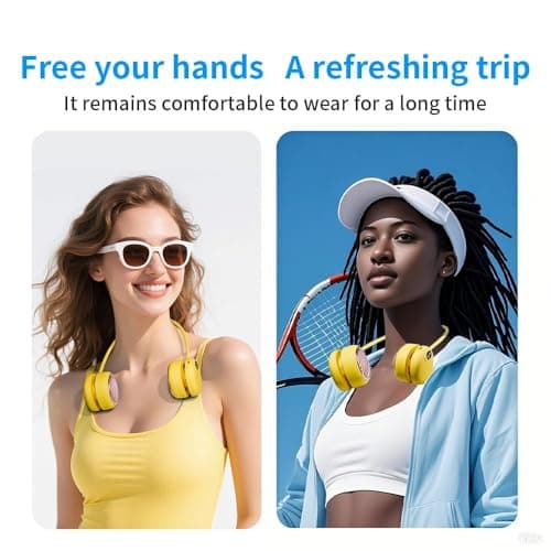 Suzii Battery Powered Neck Fan That Blows Cold Air - Portable Hands-Free Bladeless Fan w/LCD Display | Birthday Gifts for Men, Adjustable 5 Speeds, Ultra Lightweight for Travel, Gym, Office -Yellow - Thumbnail 3