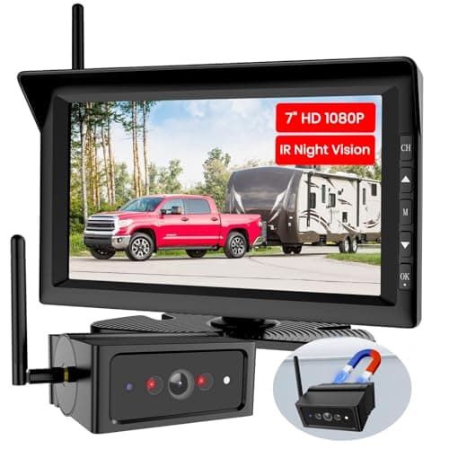 Foxpark Magnetic Wireless Backup Camera with 7" Split Screen Monitor, 2Mins DIY Installation & 1080P Battery RV Back Up Camera System, Trailer Hitch IR Night Vision Rear View Camera for Truck,Camper