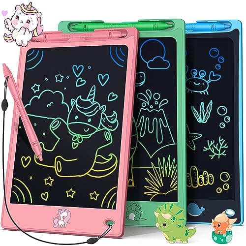 FLUESTON LCD Writing Tablet for Kids, 8.8 Inch Drawing Tablet for Boys Girls 3 4 5 6 7 8 Year, 3pcs in 1 Pack Drawing Pad Birthday Christmas Gift for Kid Educational Doodle Board Cute Unicorn Toy