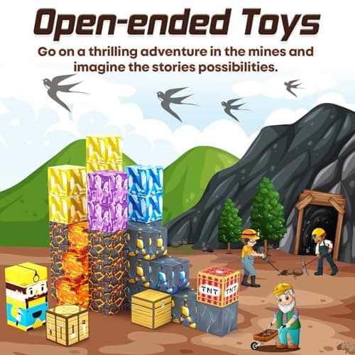 Magnetic Blocks-Build Mine Magnet World Pickaxe Edition Mine Pickaxe Caverns Kids Games Toddler Toys Magnetic Tiles for Boys & Girls Age 3-4 4-5 6-8, Sensory Outdoor Toys for Kids for 3+ - Thumbnail 2
