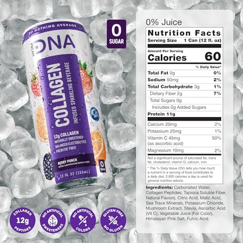 HYDRADNA- Sparkling Liquid Collagen Protein Water Drink Balanced Nutrients for Wellness - Sugar-Free - Keto-Friendly - No Gluten (12 Pack) Berry Punch - Thumbnail 2