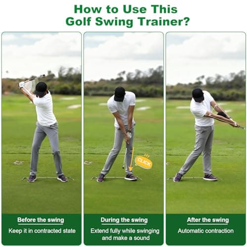 UYCCIMB Retractable Golf Swing Trainer, Portable Golf Grip Trainer Right Hand with Practice Golf Club Weights for Enhance Swing Technique, Beginners Tempo Trainer for Chipping Hitting - Thumbnail 2