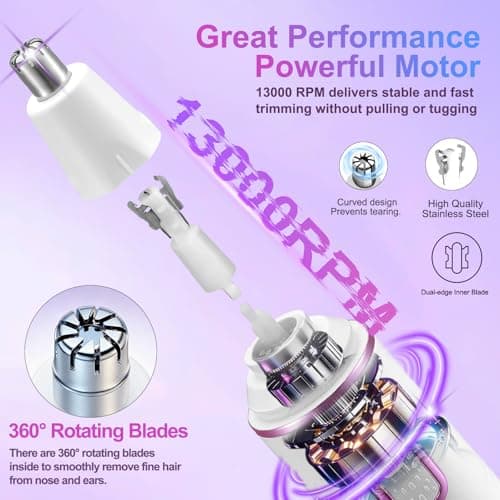 AREYZIN Nose and Ear Hair Trimmer for Women, 2 in 1 Professional Painless Electric Facial and Eyebrow Hair Remover, IPX7 Waterproof, USB Rechargeable, Dual-Edge Blades Portable Nasal Hair Clipper - Thumbnail 3