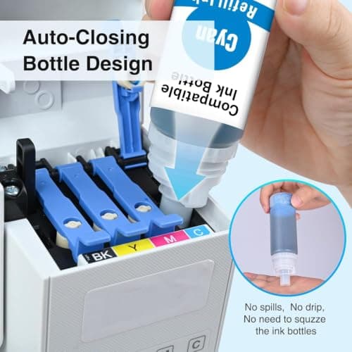 Replacement for Epson 502 Ink Refill Bottles High Capacity, Work with Epson EcoTank ET-2850 ET-3850 ET-4850 ET-15000 ET-3760 ET-2760 Printers, Replacement for Epson 502 Ink (5-Pack,2BK,CMY) - Thumbnail 5