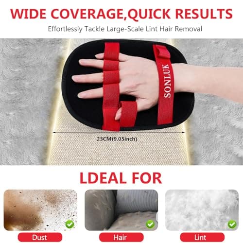 sonluk 2PCS Pet Hair Removal Glove for Dogs&Cats,Upgraded 5-Finger Electrostatic Magic Brush Reusable Pet Hair Remover Glove for Laundry,Carpets,Sofa Gaps and Car Seats(Red) - Thumbnail 3