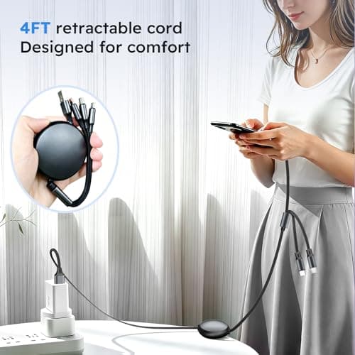 Retractable Multi Charging Cable, 3 in 1 Multiple Charger Cord, Retractable Car Charger Cable with Type C/L/Micro USB Ports for iPhone 17 16 15 14 Pro/ Galaxy S25/Pad, Car Accessories for Men 4ft - Thumbnail 6