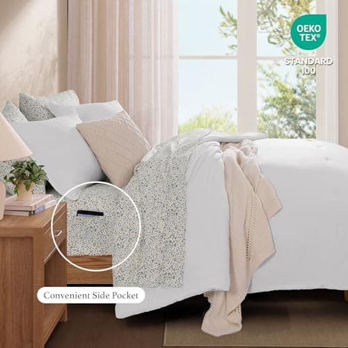 Monbix Queen Comforter Set - 7 Pieces White Prewashed Bed in a Bag Queen Bedding Sets with Comforters, All Seasons Ultra Soft Comforter Bed Set with Sheets, Pillowcases & Shams - Thumbnail 3
