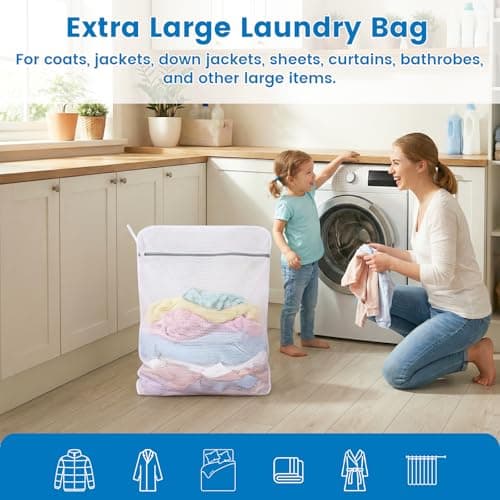 Dntorx 2 XX-Large Durable Honeycomb Mesh Laundry Bags for Delicates with Zipper, 24 x 32 Inches Reusable Laundry Bag Mesh Wash Bags for Washing Machine for Cotton Clothes, Coats, Sweater, Sheet, Shoes - Thumbnail 3