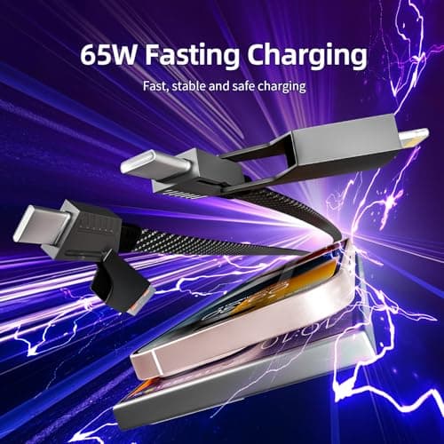 Firsting 4 in 1 Charging Cable 65W, USB C Cable Fast Charger Cord with E-Mark Chip, USB A/C to C/Lightning Cable, Multi iPhone Charger Cord for iPhone16/15/14/13 Series/Phones/Pads and Laptop - Thumbnail 4
