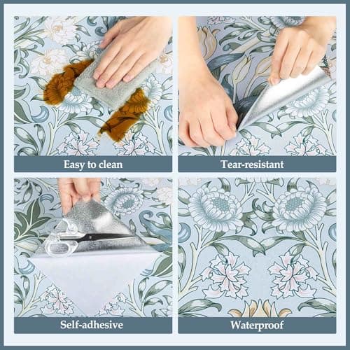 LXCREAT Blue Floral Wallpaper Peel and Stick Vintage Tulip Contact Paper Boho Wall Paper Flower Textured Removable Vinyl Self Adhesive Waterproof for Bedroom Renter Friendly Decor 17.5 in X 393.7in - Thumbnail 6