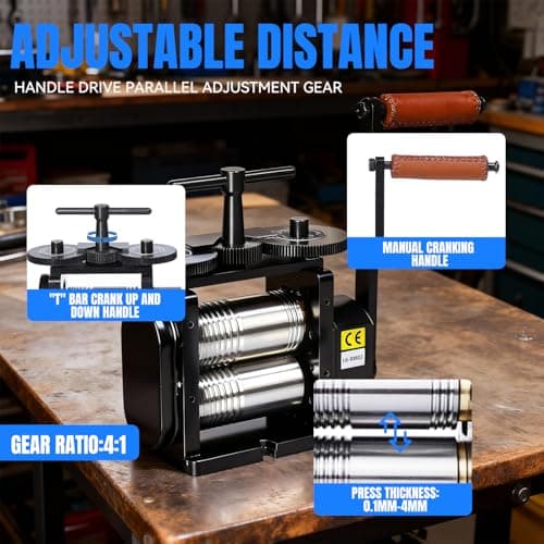 Lakimi Rolling Mill - 5.11"/130mm Jewelry Rolling Mill Machine, Gear Ratio 4:1 Wire Roller Mill, 3-in-1 Multi-Function Rolling Mill, for Metal Jewelry Sheet Square Semicircle Pattern RM02A - Thumbnail 4