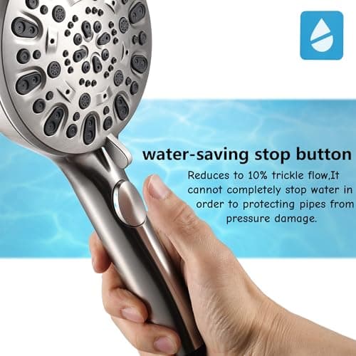 Iopsk 7 Spray Shower Head with Handheld, handheld shower head,detachable shower head with 60" Extra Long Hose & Adjustable Bracket,Showerhead with ON/OFF Switch for Pets Bath.(Brushed Nickel) - Thumbnail 4