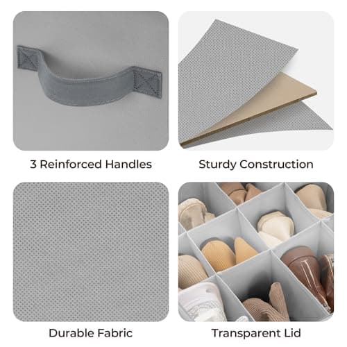 Cupic Cupid 2 Pack Shoe Organizer for Closet, Fits up to 12 Pairs, Shoe Cubby Storage Containers with Clear Cover, Grey - Thumbnail 3