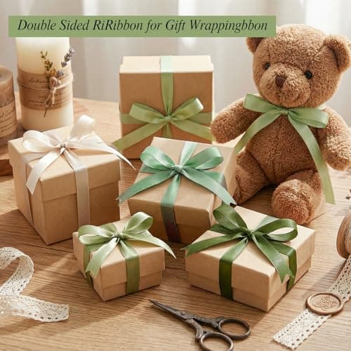 woric Double Faced Green Satin Ribbon 3/8 Inch x 5 Rolls Total 50 Yards Sage Green Wedding Ribbon Floral Bouquet Ribbons for Crafts Cake Bows Graduation Leis Class of 2026 - Thumbnail 5