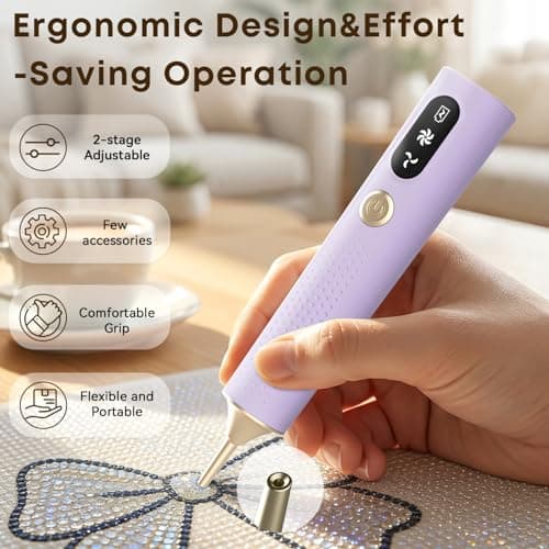 Electric Diamond Painting Pen, Vacuum Diamond Art Pens Cordless & Quiet, Adjustable Suction Mode, No Wax Needed, Diamond Painting Tool Supplies for Adults, Purple - Thumbnail 2