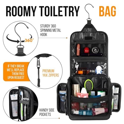 Travel Toiletry Bag for Men and Women - (10.6”x10.6”x3.2”) Large Hanging Toiletry Organizer - Waterproof Hygiene Bag with Metal XXL Swivel Hook, with Sturdy Zippers and 19 Compartments for Toiletries - Thumbnail 5