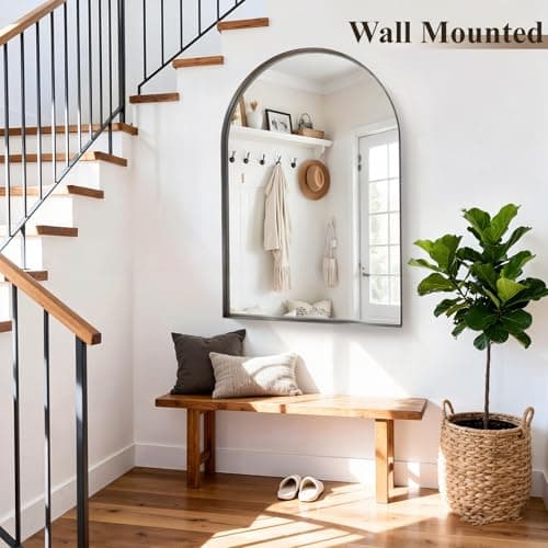 MYSUNORIA Arch Mirror for Bathroom Sink, 30"x48" Black Frame Mirror for Wall Mounted, Bathroom Vanity Mirror with HD Tempered Glass, Bedroom, Farmhouse, Living Room, Entry Way, Vanity, Restroom - Thumbnail 6