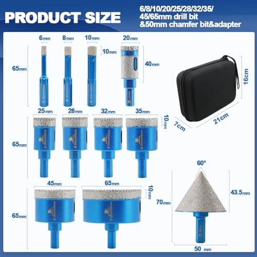 Tile Hole Saw Kit Diamond- BRSCHNITT 11pcs Diamond Core Drill Bit for Porcelain Tile Ceramic Marble Granite Drilling Triangle Shank - Thumbnail 2