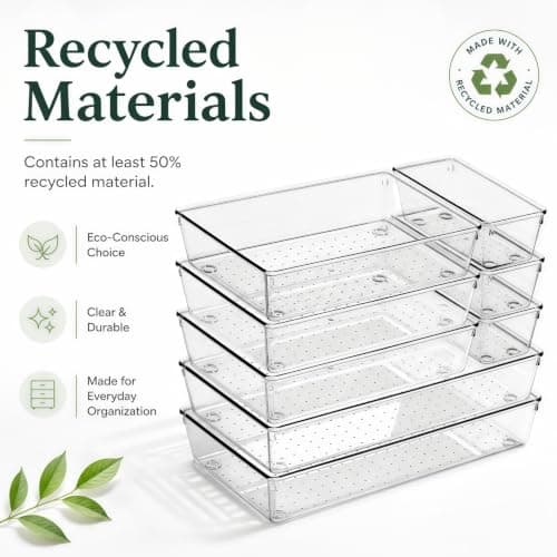 8 Pack Large Clear Plastic Drawer Organizer Bins - Acrylic Bathroom Drawer Organizer Trays - Heavy Duty Kitchen Drawer Dividers for Utensils - Non-Slip Storage Bins for Makeup, Bedroom, Office Desk - Thumbnail 3