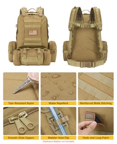 CVLIFE Tactical Backpack Military Army Rucksack 60L Large Assault Pack Detachable Molle Bag - Thumbnail 4