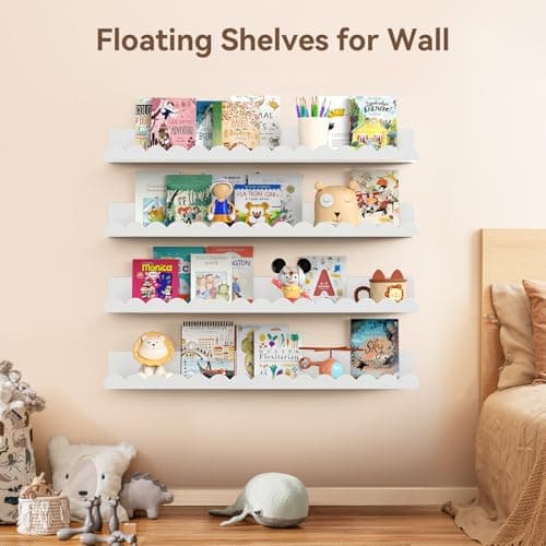 Gattlukd Floating Shelves for Wall, 23 Inch Metal Nursery Book Shelves 4 Pack, Wall Mounted Book Shelf for Kids Room, Bedroom, Bathroom, Playroom Decor （White） - Thumbnail 5