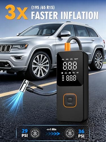 Aipumpsoon Tire Inflator Portable Air Compressor, Fast Inflation with Auto Off, Portable Bike Pump with Gauge, Air Pump for Car Tires, Bike, Motocrycle, Balls - Thumbnail 2