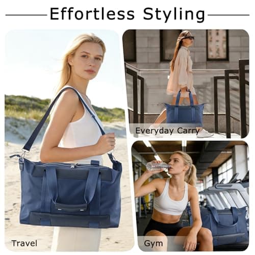 U+U Duffle Bag for Gym and Travel, Carry On Personal Item with Padded Laptop Sleeve, Water Resistant Weekender Overnight Bag (Dark Blue) - Thumbnail 2