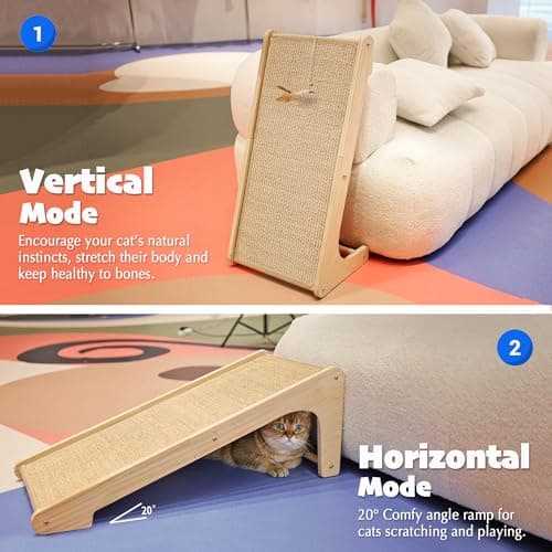 PETKARAY Cat Scratcher, Cat Sisal Scratching Ramp, L Shape Cat Scratch Pad for Indoor Cats, Wall Furniture Protector with Catnip Large - Thumbnail 4