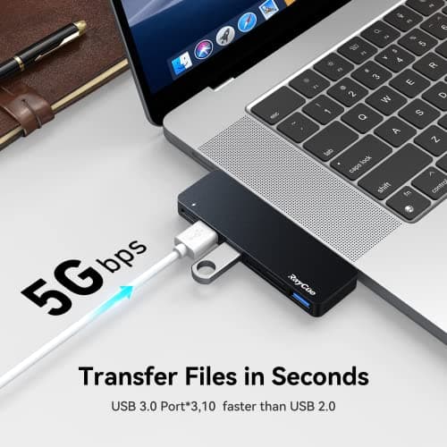 RayCue USB C Hub Adapters for MacBook Pro/MacBook Air M1 M2 M3 2023 2022 2021 2020 2019 13" 14" 15" 16", 6-in-2 Multiport MacBook Adapter with Thunderbolt 3, 3 USB 3.0 Ports, SD/TF Card Reader - Thumbnail 3
