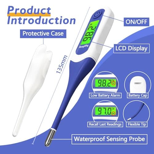 8s Fast Reading Oral Thermometer for Kids and Adults, Baby Digital Thermometer with 3 Color Backlit and Fever Alarm Medical FDA Basal Thermometer for Oral, Rectal, Underarm - Thumbnail 6