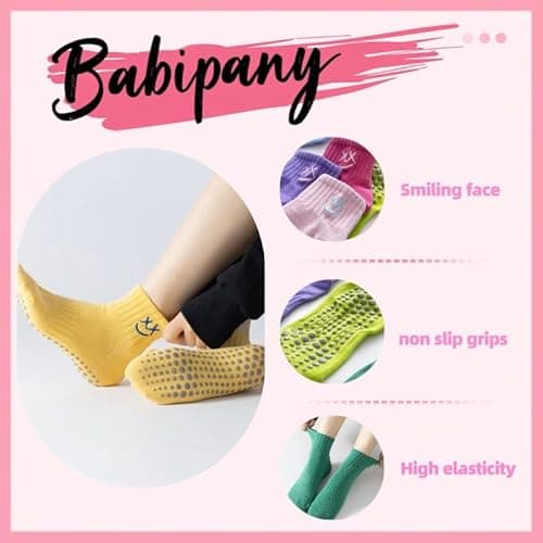 Babipany Cute Pilates Socks with Grips for Women Cute Grippy Socks for Yoga Dance Work out - 3 Pairs - Thumbnail 4